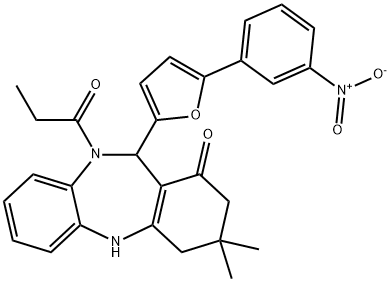 11-(5-{3-nitrophenyl}-2-furyl)-3,3-dimethyl-10-propionyl-2,3,4,5,10,11-hexahydro-1H-dibenzo[b,e][1,4]diazepin-1-one Struktur