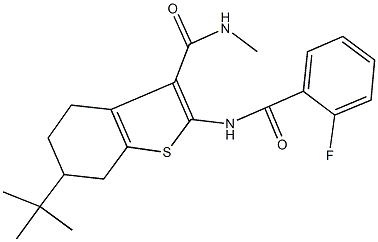 6-tert-butyl-2-[(2-fluorobenzoyl)amino]-N-methyl-4,5,6,7-tetrahydro-1-benzothiophene-3-carboxamide Struktur