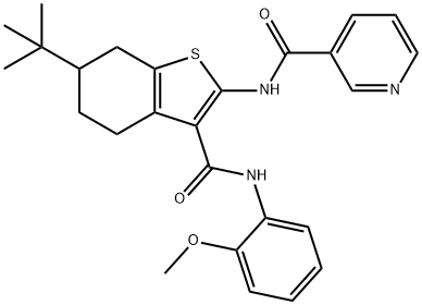 N-{6-tert-butyl-3-[(2-methoxyanilino)carbonyl]-4,5,6,7-tetrahydro-1-benzothien-2-yl}nicotinamide Struktur