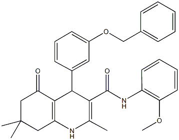 4-[3-(benzyloxy)phenyl]-N-(2-methoxyphenyl)-2,7,7-trimethyl-5-oxo-1,4,5,6,7,8-hexahydro-3-quinolinecarboxamide Struktur