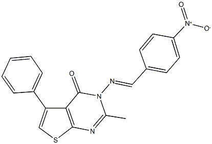 3-({4-nitrobenzylidene}amino)-2-methyl-5-phenylthieno[2,3-d]pyrimidin-4(3H)-one Struktur