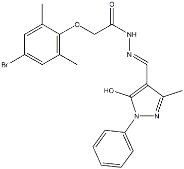 2-(4-bromo-2,6-dimethylphenoxy)-N'-[(5-hydroxy-3-methyl-1-phenyl-1H-pyrazol-4-yl)methylene]acetohydrazide Struktur