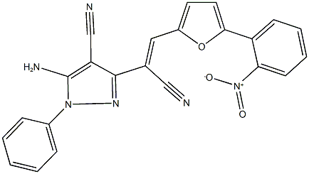 5-amino-3-[1-cyano-2-(5-{2-nitrophenyl}-2-furyl)vinyl]-1-phenyl-1H-pyrazole-4-carbonitrile Struktur