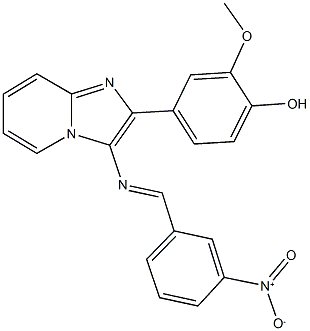 4-[3-({3-nitrobenzylidene}amino)imidazo[1,2-a]pyridin-2-yl]-2-methoxyphenol Struktur