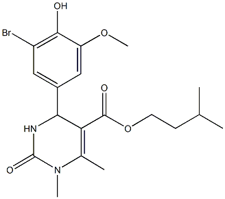 isopentyl 4-(3-bromo-4-hydroxy-5-methoxyphenyl)-1,6-dimethyl-2-oxo-1,2,3,4-tetrahydro-5-pyrimidinecarboxylate Struktur