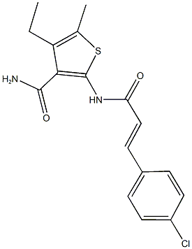 2-{[3-(4-chlorophenyl)acryloyl]amino}-4-ethyl-5-methyl-3-thiophenecarboxamide Struktur