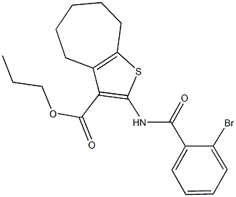 propyl 2-[(2-bromobenzoyl)amino]-5,6,7,8-tetrahydro-4H-cyclohepta[b]thiophene-3-carboxylate Struktur