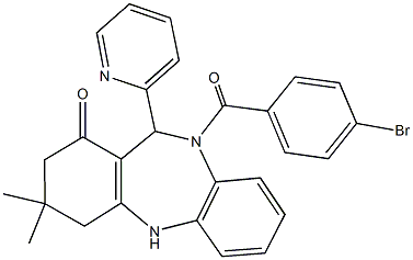 10-(4-bromobenzoyl)-3,3-dimethyl-11-(2-pyridinyl)-2,3,4,5,10,11-hexahydro-1H-dibenzo[b,e][1,4]diazepin-1-one Struktur