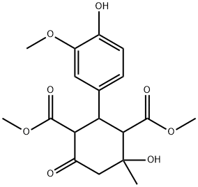 dimethyl 4-hydroxy-2-(4-hydroxy-3-methoxyphenyl)-4-methyl-6-oxo-1,3-cyclohexanedicarboxylate Struktur