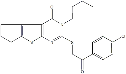 3-butyl-2-{[2-(4-chlorophenyl)-2-oxoethyl]sulfanyl}-3,5,6,7-tetrahydro-4H-cyclopenta[4,5]thieno[2,3-d]pyrimidin-4-one Struktur