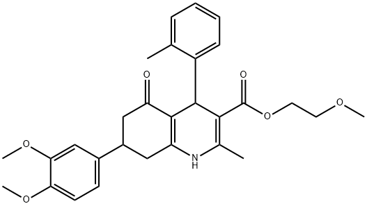 2-methoxyethyl 7-(3,4-dimethoxyphenyl)-2-methyl-4-(2-methylphenyl)-5-oxo-1,4,5,6,7,8-hexahydro-3-quinolinecarboxylate Struktur