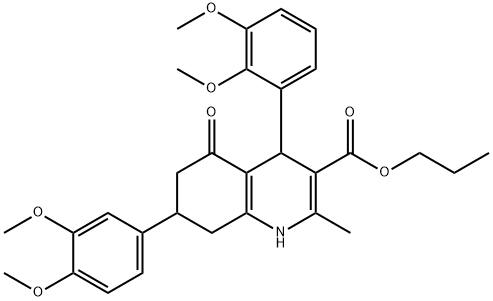 propyl 4-(2,3-dimethoxyphenyl)-7-(3,4-dimethoxyphenyl)-2-methyl-5-oxo-1,4,5,6,7,8-hexahydro-3-quinolinecarboxylate Struktur