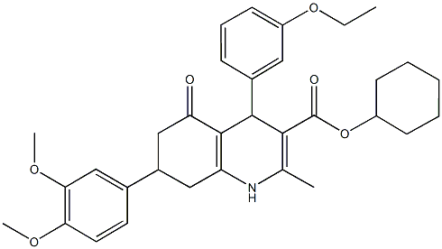 cyclohexyl 7-(3,4-dimethoxyphenyl)-4-(3-ethoxyphenyl)-2-methyl-5-oxo-1,4,5,6,7,8-hexahydro-3-quinolinecarboxylate Struktur