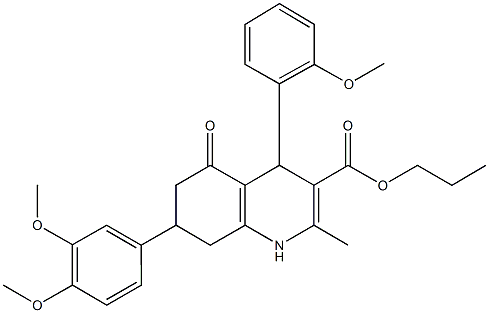 propyl 7-(3,4-dimethoxyphenyl)-4-(2-methoxyphenyl)-2-methyl-5-oxo-1,4,5,6,7,8-hexahydro-3-quinolinecarboxylate Struktur