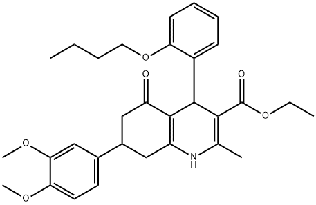 ethyl 4-(2-butoxyphenyl)-7-(3,4-dimethoxyphenyl)-2-methyl-5-oxo-1,4,5,6,7,8-hexahydro-3-quinolinecarboxylate Struktur