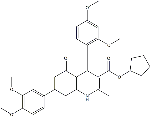 cyclopentyl 4-(2,4-dimethoxyphenyl)-7-(3,4-dimethoxyphenyl)-2-methyl-5-oxo-1,4,5,6,7,8-hexahydro-3-quinolinecarboxylate Struktur