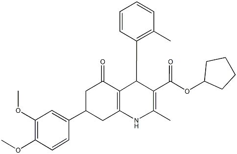 cyclopentyl 7-(3,4-dimethoxyphenyl)-2-methyl-4-(2-methylphenyl)-5-oxo-1,4,5,6,7,8-hexahydro-3-quinolinecarboxylate Struktur