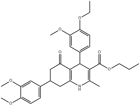 propyl 7-(3,4-dimethoxyphenyl)-4-(4-ethoxy-3-methoxyphenyl)-2-methyl-5-oxo-1,4,5,6,7,8-hexahydro-3-quinolinecarboxylate Struktur