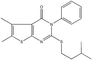 2-(isopentylsulfanyl)-5,6-dimethyl-3-phenylthieno[2,3-d]pyrimidin-4(3H)-one Struktur