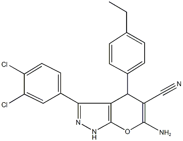 6-amino-3-(3,4-dichlorophenyl)-4-(4-ethylphenyl)-1,4-dihydropyrano[2,3-c]pyrazole-5-carbonitrile Struktur