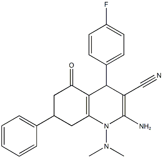 2-amino-1-(dimethylamino)-4-(4-fluorophenyl)-5-oxo-7-phenyl-1,4,5,6,7,8-hexahydro-3-quinolinecarbonitrile Struktur