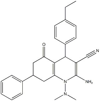 2-amino-1-(dimethylamino)-4-(4-ethylphenyl)-5-oxo-7-phenyl-1,4,5,6,7,8-hexahydro-3-quinolinecarbonitrile Struktur