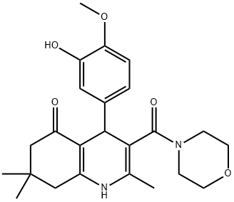 4-(3-hydroxy-4-methoxyphenyl)-2,7,7-trimethyl-3-(4-morpholinylcarbonyl)-4,6,7,8-tetrahydro-5(1H)-quinolinone Struktur