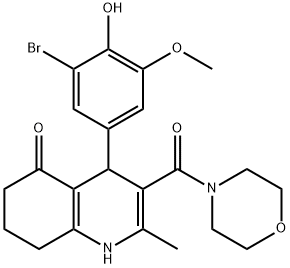 4-(3-bromo-4-hydroxy-5-methoxyphenyl)-2-methyl-3-(4-morpholinylcarbonyl)-4,6,7,8-tetrahydro-5(1H)-quinolinone Struktur