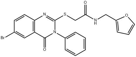 2-[(6-bromo-4-oxo-3-phenyl-3,4-dihydro-2-quinazolinyl)sulfanyl]-N-(2-furylmethyl)acetamide Struktur