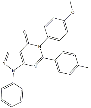 5-(4-methoxyphenyl)-6-(4-methylphenyl)-1-phenyl-1,5-dihydro-4H-pyrazolo[3,4-d]pyrimidin-4-one Struktur