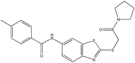 4-methyl-N-(2-{[2-oxo-2-(1-pyrrolidinyl)ethyl]sulfanyl}-1,3-benzothiazol-6-yl)benzamide Struktur