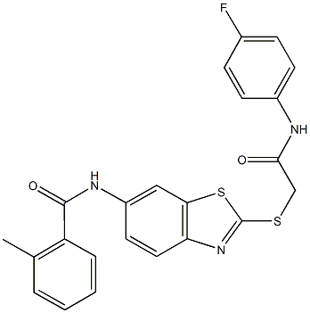 N-(2-{[2-(4-fluoroanilino)-2-oxoethyl]sulfanyl}-1,3-benzothiazol-6-yl)-2-methylbenzamide Struktur