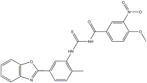 N-[5-(1,3-benzoxazol-2-yl)-2-methylphenyl]-N'-{3-nitro-4-methoxybenzoyl}thiourea Struktur