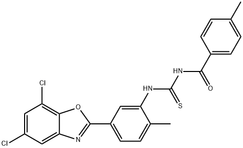 N-[5-(5,7-dichloro-1,3-benzoxazol-2-yl)-2-methylphenyl]-N'-(4-methylbenzoyl)thiourea Struktur