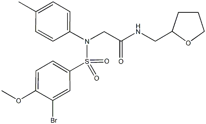 2-{[(3-bromo-4-methoxyphenyl)sulfonyl]-4-methylanilino}-N-(tetrahydro-2-furanylmethyl)acetamide Struktur