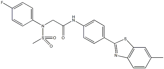 2-[4-fluoro(methylsulfonyl)anilino]-N-[4-(6-methyl-1,3-benzothiazol-2-yl)phenyl]acetamide Struktur