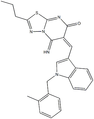 5-imino-6-{[1-(2-methylbenzyl)-1H-indol-3-yl]methylene}-2-propyl-5,6-dihydro-7H-[1,3,4]thiadiazolo[3,2-a]pyrimidin-7-one Struktur