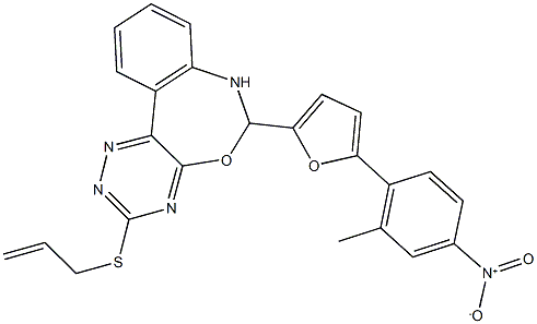 3-(allylthio)-6-(5-{4-nitro-2-methylphenyl}-2-furyl)-6,7-dihydro[1,2,4]triazino[5,6-d][3,1]benzoxazepine Struktur