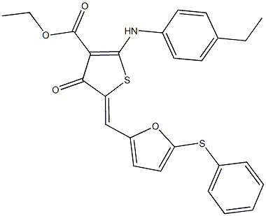 ethyl 2-(4-ethylanilino)-4-oxo-5-{[5-(phenylsulfanyl)-2-furyl]methylene}-4,5-dihydro-3-thiophenecarboxylate Struktur