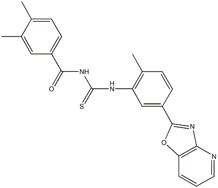 N-(3,4-dimethylbenzoyl)-N'-(2-methyl-5-[1,3]oxazolo[4,5-b]pyridin-2-ylphenyl)thiourea Struktur