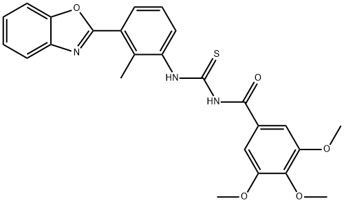 N-[3-(1,3-benzoxazol-2-yl)-2-methylphenyl]-N'-(3,4,5-trimethoxybenzoyl)thiourea Struktur