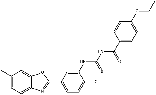 N-[2-chloro-5-(6-methyl-1,3-benzoxazol-2-yl)phenyl]-N'-(4-ethoxybenzoyl)thiourea Struktur