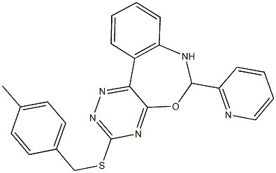 3-[(4-methylbenzyl)sulfanyl]-6-(2-pyridinyl)-6,7-dihydro[1,2,4]triazino[5,6-d][3,1]benzoxazepine Struktur