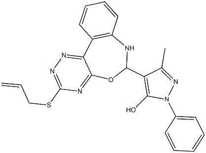 4-[3-(allylsulfanyl)-6,7-dihydro[1,2,4]triazino[5,6-d][3,1]benzoxazepin-6-yl]-3-methyl-1-phenyl-1H-pyrazol-5-ol Struktur