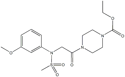 ethyl 4-{[3-methoxy(methylsulfonyl)anilino]acetyl}-1-piperazinecarboxylate Struktur