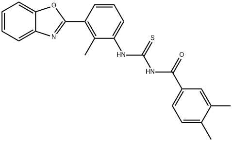 N-[3-(1,3-benzoxazol-2-yl)-2-methylphenyl]-N'-(3,4-dimethylbenzoyl)thiourea Struktur