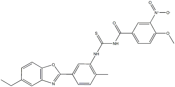 N-[5-(5-ethyl-1,3-benzoxazol-2-yl)-2-methylphenyl]-N'-{3-nitro-4-methoxybenzoyl}thiourea Struktur