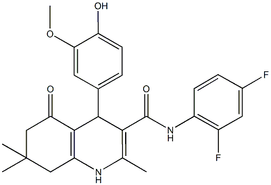 N-(2,4-difluorophenyl)-4-(4-hydroxy-3-methoxyphenyl)-2,7,7-trimethyl-5-oxo-1,4,5,6,7,8-hexahydro-3-quinolinecarboxamide Struktur