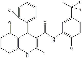 4-(2-chlorophenyl)-N-[2-chloro-5-(trifluoromethyl)phenyl]-2-methyl-5-oxo-1,4,5,6,7,8-hexahydro-3-quinolinecarboxamide Struktur