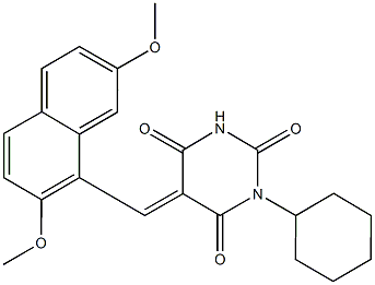 1-cyclohexyl-5-[(2,7-dimethoxy-1-naphthyl)methylene]-2,4,6(1H,3H,5H)-pyrimidinetrione Struktur